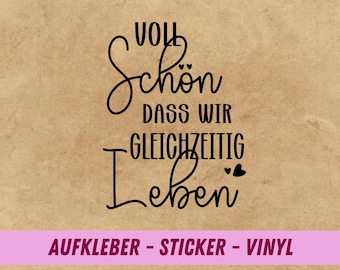 Aufkleber "Voll schön, dass wir gleichzeitig leben" | Spruch Sticker zum aufkleben | Geschenk für Freundin | Glasaufkleber | Vinylaufkleber