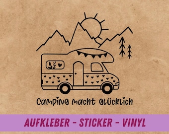 Aufkleber für Camper-Fans | Aufkleber für Wohnmobil | Autoaufkleber | Vinyl Aufkleber | Glassticker | Glückliche Camper | Camping Aufkleber