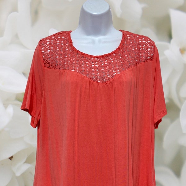 Women's Plus Size XXL-Peach Color Short Sleeve Top Front & Back Lace Design By-Old Navy