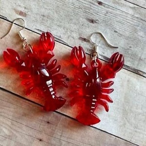 Red Crawfish Corn on the Cob Earrings: Lightweight Plastic Dangle Earrings crayfish