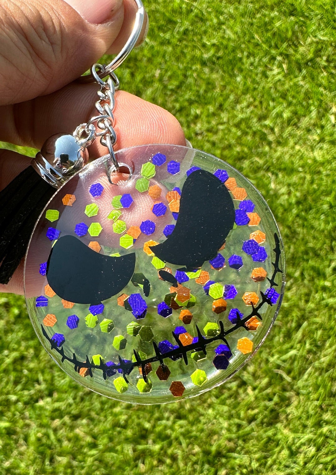 Skeleton Face Resin Halloween Confetti Keychain Etsy