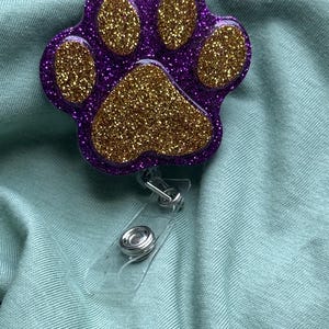 Resin Paw Print Gold & Purple Glitter( Badge Reel or keychain ) or multi colored
