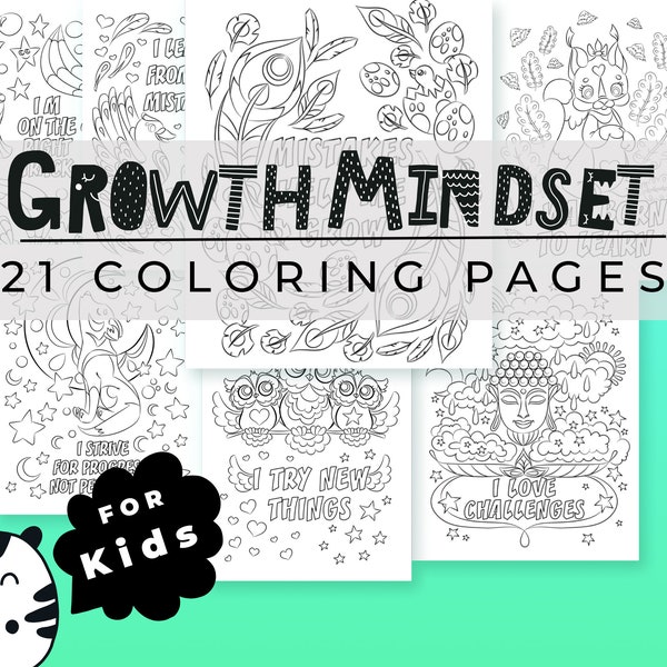 21 Growth Mindset Coloring pages, printable