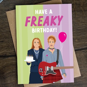 Lustig Ausgeflippte Freitag Geburtstagskarte für Sie, Geburtstagskarte für Schwester, Beste Freundin, Mama, Tochter, Film, Nostalgie, Y2K - Have a Freaky Birthday