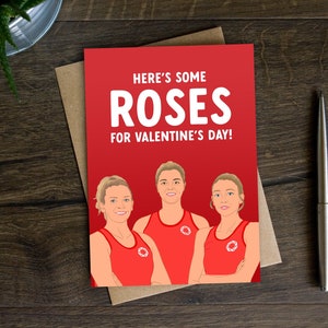 Funny Netball Valentines Day Card for Girlfriend, Anniversary Card for Wife, England Roses, Housby, Harten, Cardwell, Team Sport, Netty