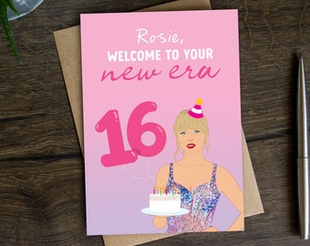 Personalised 16th Birthday Card for Swifty, Daughter, Friend, Sister, Milestone Age, Sixteen, Sweet Sixteenth, Eras Card for Music Lover