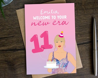 Personalised 11th Birthday Card for Swifty, Daughter, Granddaughter, Eleven, Eleventh, 11 Year Old, Tween, Eras, Bday Card for Music Lover