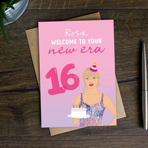 Personalised 16th Birthday Card for Swifty, Daughter, Friend, Sister, Milestone Age, Sixteen, Sweet Sixteenth, Eras Card for Music Lover