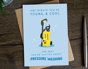 Funny Pressure Washer Birthday Card for Him, Dad, Husband, Boyfriend, Son, Brother, Friend, Jet Power Washing, DIY, Cleaning, Patio, Drive