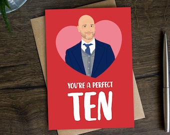 Funny Ten Hag Valentine's Card for Boyfriend, Manchester Football Anniversary Card for Husband, Girlfriend, Soccer Manager, Perfect 10