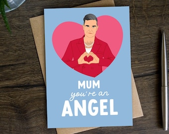 Angel Mother's Day Card for Mum, Robbie Card for Music Lover Mum, Mother, Mummy, Mam, Ma, Singer, Lyrics, Card from Son, from Daughter