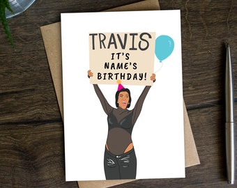 Funny Kourtney Birthday Card, Personalised, Travis Pregnancy Sign Meme, Music Bday Card for Friend, for Her, Sister, Blink, Reality TV Star