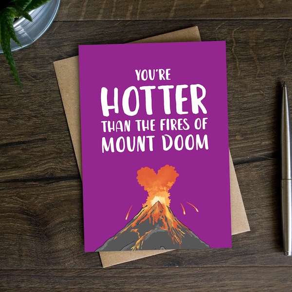 Tarjeta divertida de San Valentín para él, tarjeta de aniversario del Monte del Destino para ella, novia, novio, esposo, amante de los libros, nerd, televisión, cine, Tolkien, amor