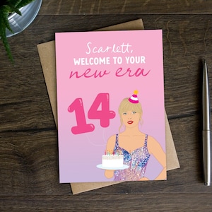 Personalised 14th Birthday Card for Swifty, Daughter, Granddaughter, Fourteen, Fourteenth, 14 Year Old, Teen, Eras Card for Music Lover