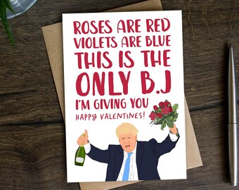 Boris Johnson Valentines Card, BJ, Blow Job, Rude Valentines Day Card for Him, Husband Boyfriend, Other Half, Partner, BoJo, Politics