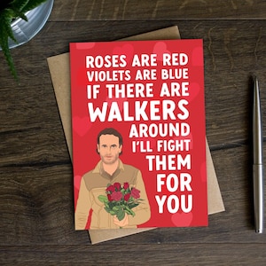 Lustige Rick Grimes Valentinstag Karte für Freund, Mann, Freundin, Frau, Rosen sind rotes Gedicht, Twd, Michonne, Zombies, Wanderer, TV