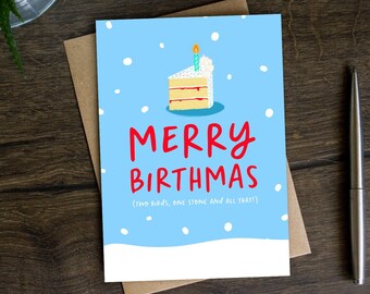 Funny December Birthday Card for Him, Combined Christmas and Bday Card for Her, Friend, Sister, Brother, Sagittarius, Merry Birthmas, Xmas