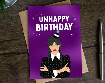 Funny Wednesday Birthday Card for Her, Bday Card for Friend, Sister, Gothic, Black, Horror, Goth, Haunted, Halloween, October, TV