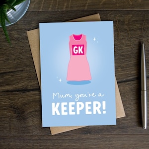 Funny Netball Mother's Day Card for Mum from Daughter, Stepmum, Sport, Goal Keeper, GK, Netty Team, Player, Position, Roses, Ferns, Diamonds
