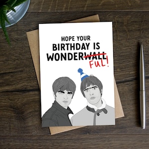 "Lustige Geburtstagskarte ""Gallagher Brothers"" für Ihn, Freund, Vater, Ehemann, Sohn, Freund, Brit Pop, Liam, Noel, Wonderwall, Musikliebhaber."