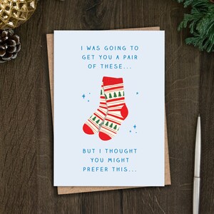 Grappige kerstsokken kerstkaart voor hem, verrassingscadeau voor papa, ervaring, reizen, dagje uit, heteluchtballon, skydive, bungeejumpen