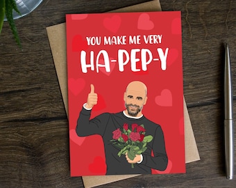 Lustige Valentinstag Karte | Fußball-Hochzeitstagskarte für Ihn, Mann, Freund, Fußball, Fußball, Manchester City, Pep, You Make Me Happy