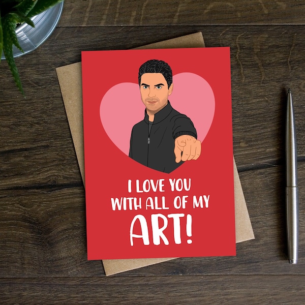 Funny Arteta Valentine's Day Card for Boyfriend, Football Wedding Anniversary Card for Husband, Girlfriend, Wife, Soccer, Gunners Manager