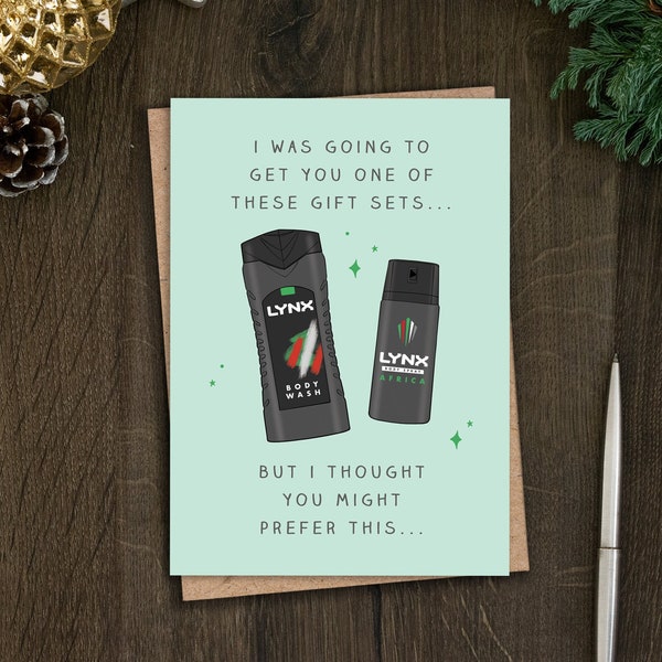 Funny Lynx Gift Set Christmas Card for Him, Brother, Father in Law, Son, Dad, Toiletries, Surprise Present, Holiday, Experience Gift Voucher
