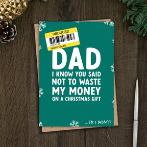Funny Christmas Card for Dad, Personalised Reduced Sticker Xmas Card for Stepdad, Grandad, Father in Law, Bargain, Hard to Buy For, Him