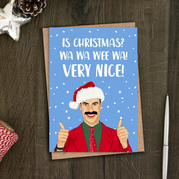 Funny Borat Christmas Card for Him, Film Xmas Card for Friend, Brother, Son, Work Colleague, Sacha Baron Cohen, Comedian, Secret Santa