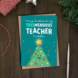 Lustige personalisierte Lehrer Weihnachtskarte, Treemendous Lehrer Weihnachtskarte, Dankeskarte für Tutor von Sohn, Tochter, Grundschule, Bester