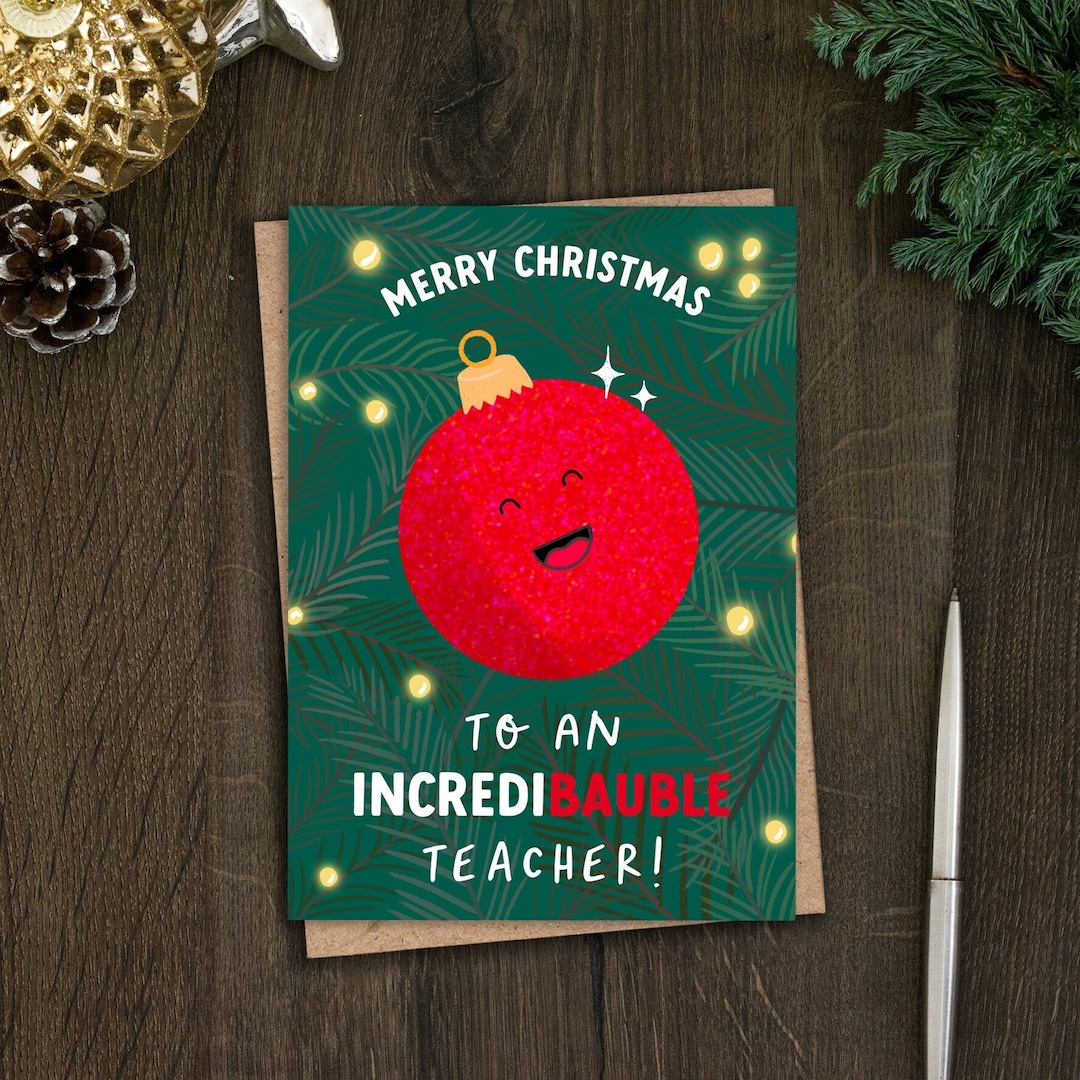 Personalised Teacher Christmas Card, Funny Bauble Card for Tutor, Thank ...
