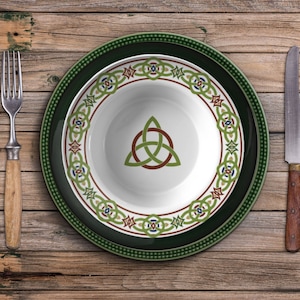 Celtic Knot 8.5" Inch Bowl, Green Irish Dishes, Irish Pub Dishes, Handmade Gift for the Home, Wall Art, Microwave Safe, Matching Set