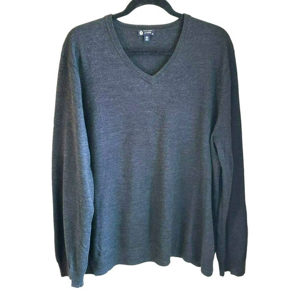 J Crew Men's Gray Italian Merino Wool Sweater Size XL V Neck Long Sleeve Classic