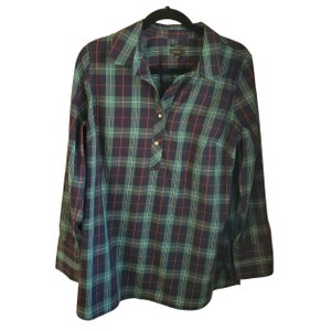 Plaid trim buttoned casual blouse top