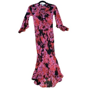 Vintage Diane Von Furstenberg Women's Pink Red Floral Sheer Legolas Dress Style D304504S 100% Silk