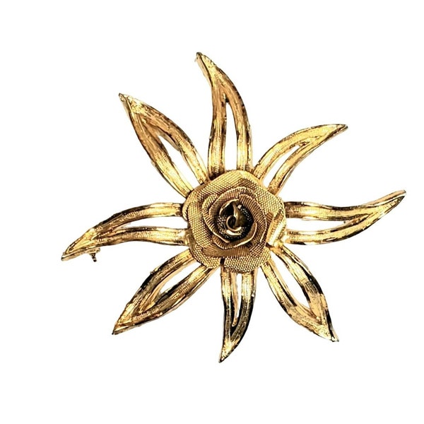 Vintage Brooks Gold Tone Floral Signed Statement Brooch,  Floral Vintage Large Pin, Timeless Classic Antique Rose