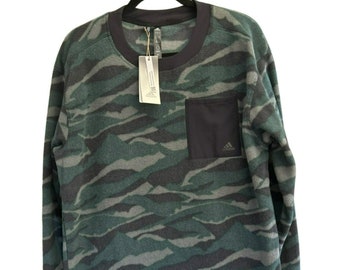 Adidas Men's Green Black Textured Print Camo Pull Over Fleece Size Small NWT