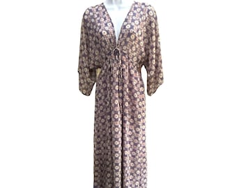 Anthropologie Collective Concepts Women's Purple Floral Maxi Dress Size M Bohemian V Neck