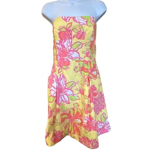 Lilly Pulitzer Women&#39;s Yellow Pink Blossom Starfruit Strapless Dress Size 8