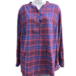 Talbot&#39;s Women&#39;s Red Blue Plaid Long Sleeve Plus Size Blouse Size 1X Adjustable Sleeve