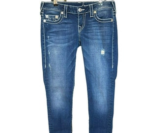 True Religion Women's Distressed Skinny Fit Jeans Style W10592NBT Contrast Thread