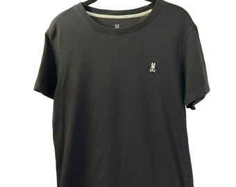 Psycho Bunny Negro Manga Corta Camiseta Tamaño 3 XS Bunny Logo Robert Godley Pima Algodón