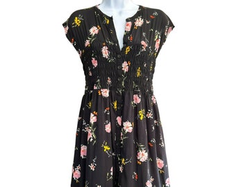 Free People Women's Black Floral Greatest Day Smocked Mini Dress Size Small Pink Flower