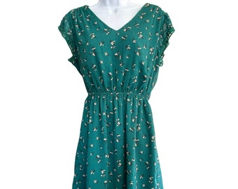 Anthropologie Daniel Rainn Women's Green Floral Ruffle Dress Size Small V-Neck