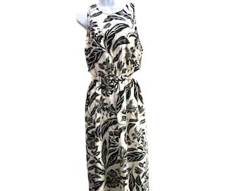 Who What Where Women's Black White Maxi Floral Dress Size Large Cut Out Sleeveless