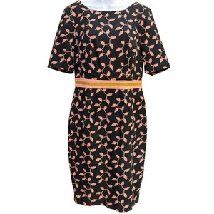 Boden Women&#39;s Navy Pink Fleur Fitted Dress Size US8R Elbow Sleeve Accent Waist