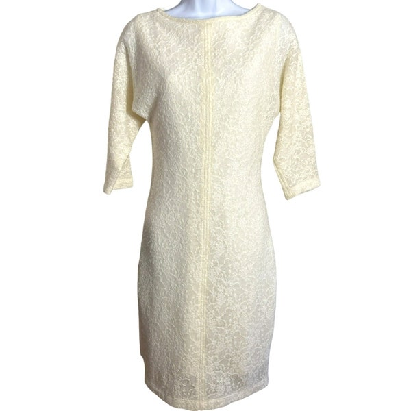 Black Halo Women's Cream Bonded Lace Dress Size 4 EUC Gorgeous Detail Knee Length