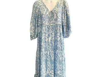 Iris Maxi Women's Blue White Bohemian Midi Tiered Dress Size 4 V Neck NWT