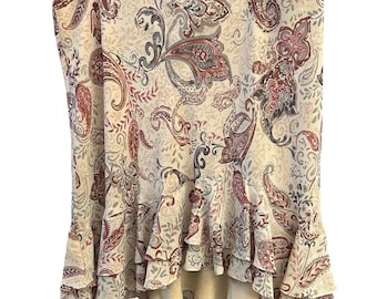 vintage Jupe jacquard cachemire Boho Cottagecore romantique ourlet à volants dégradé Old Money